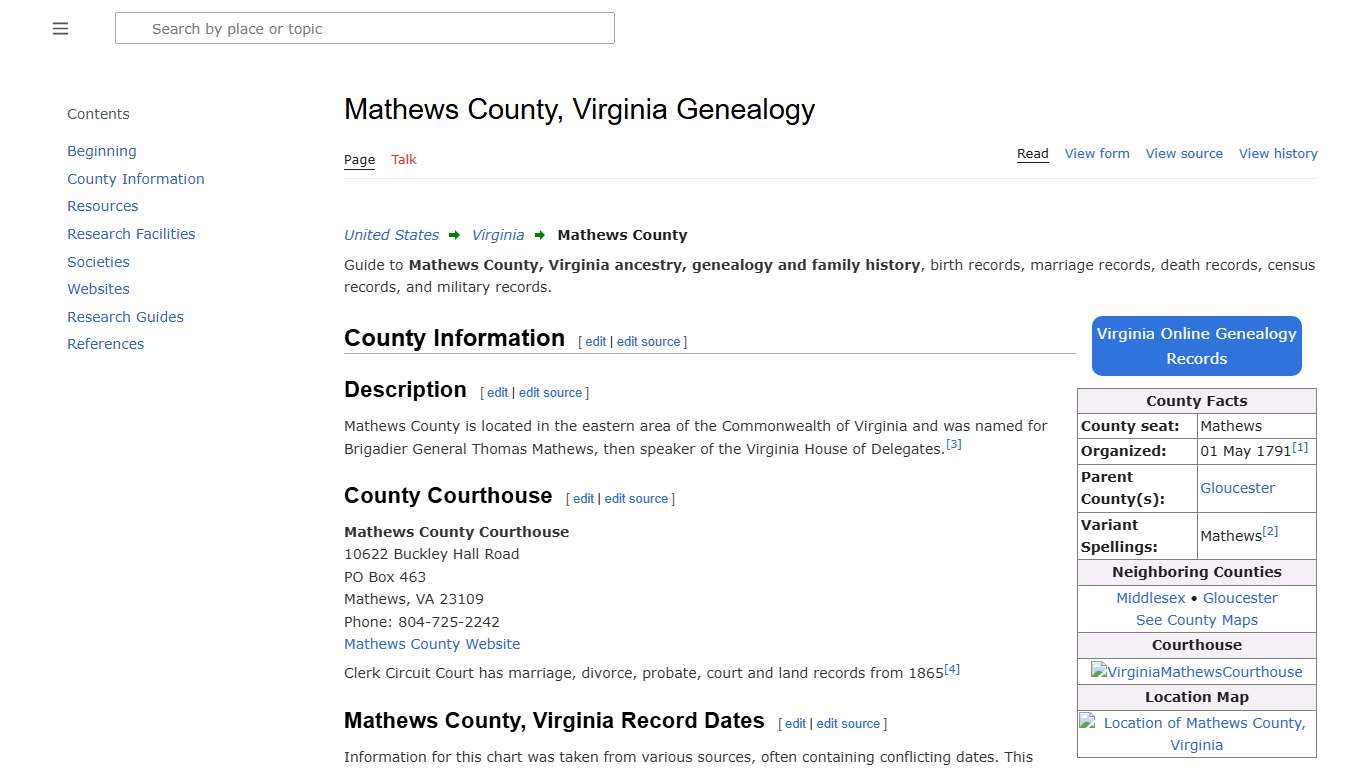 Mathews County, Virginia Genealogy • FamilySearch